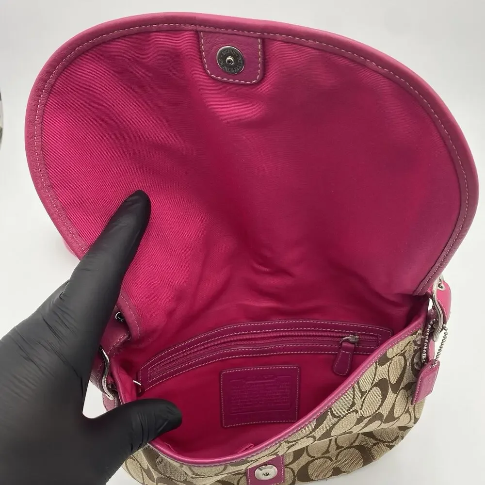 Coach Y2K Signature Flap Crossbody Bag Fuchsia Pink Trim & Interior Saddle 6842